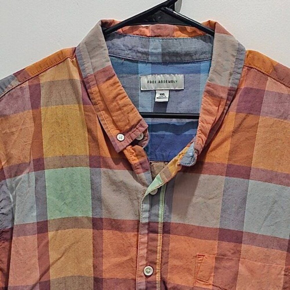 Free Assembly Casual Short Sleeve Button Shirt - Plaid - XXL